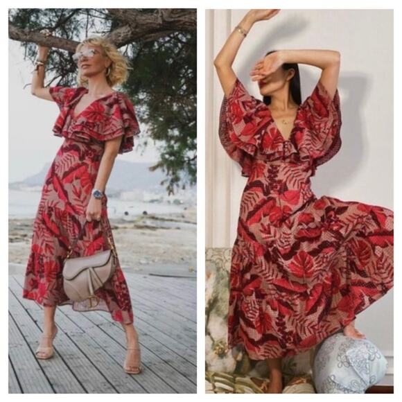 NWT Johanne Ortiz X H&M Maxi Dress XS Floral Eyelet Embroidered Ruffle Pink - Picture 5 of 16